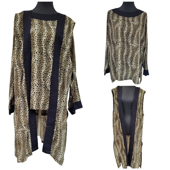 Vintage Loungewear Fashion Fantasy 3pc  Top Vest Pants Y2K 90s XXL Cheetah Queen - Picture 2 of 10